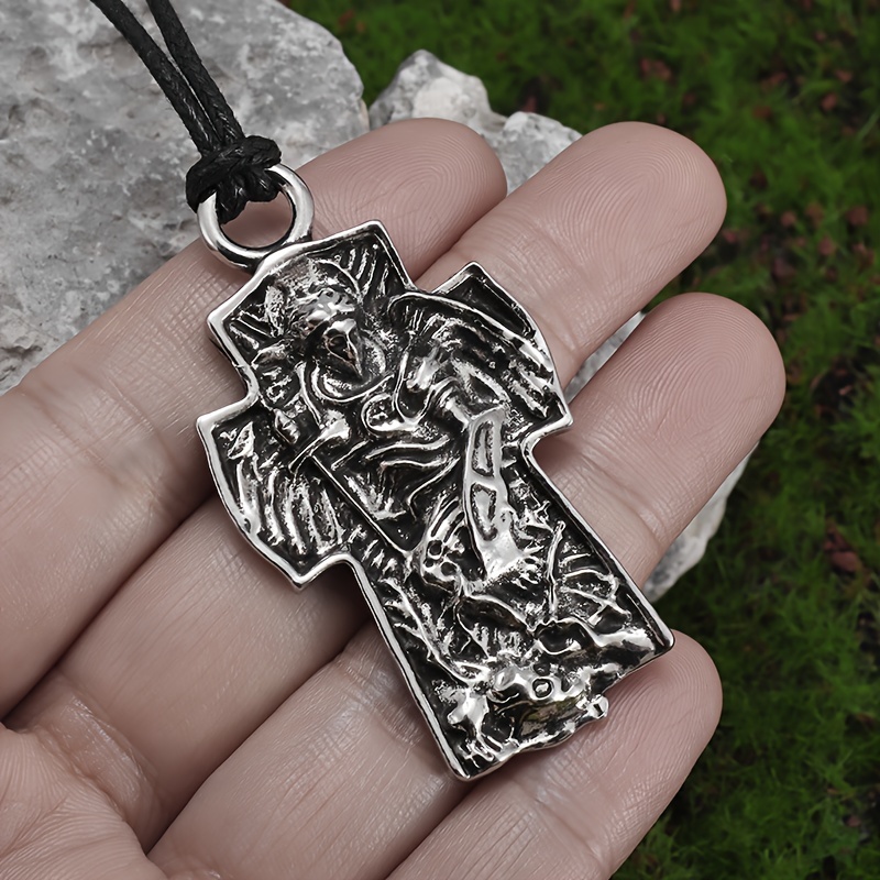 Classic Retro Religious Archangel Cross Pendant Necklace For