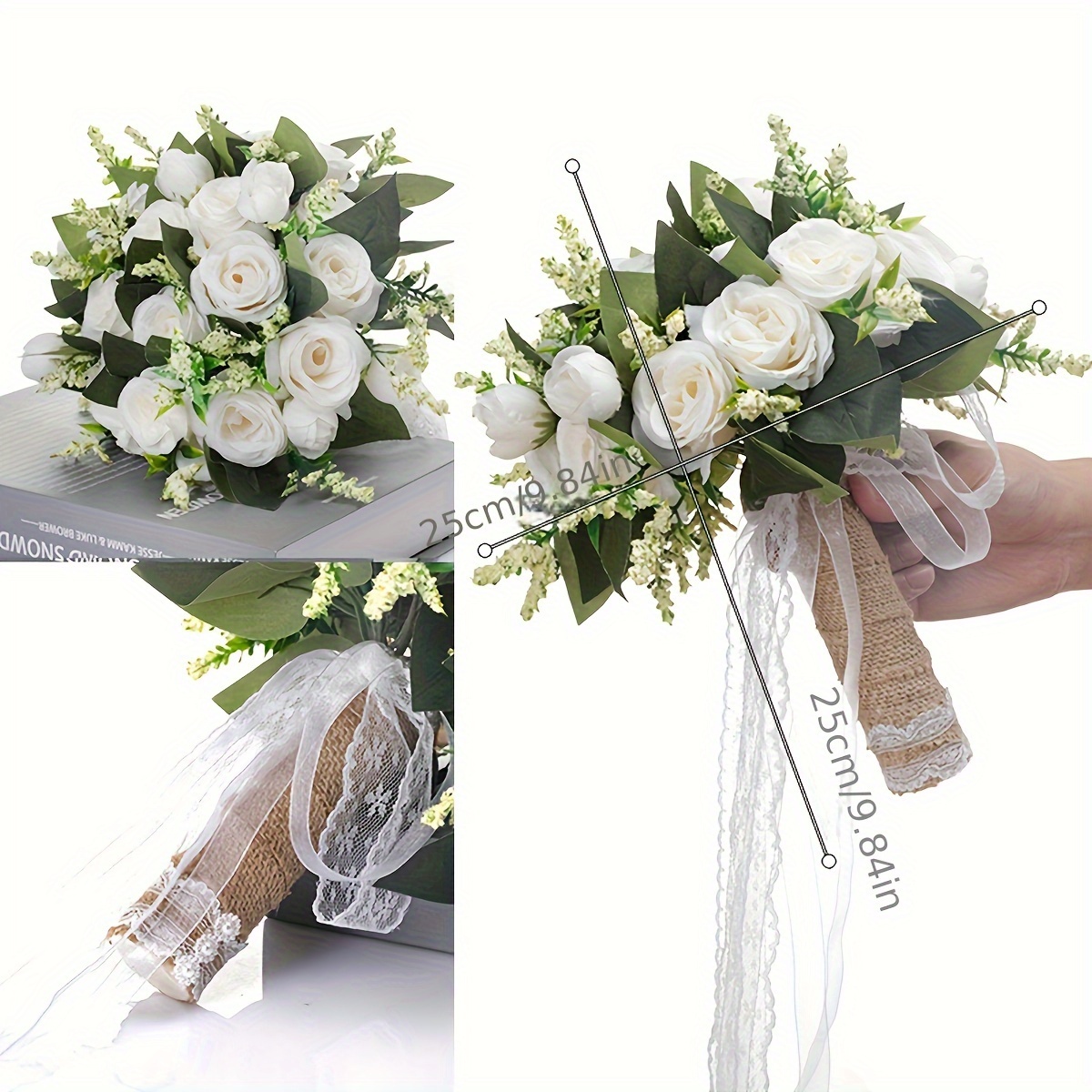 Wedding Bouquet With Lace Ribbons Artificial Rose Flower For - Temu