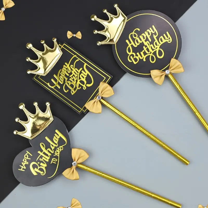 Birthday Cake Decoration Baking Plug in Happy Birthday Gold - Temu
