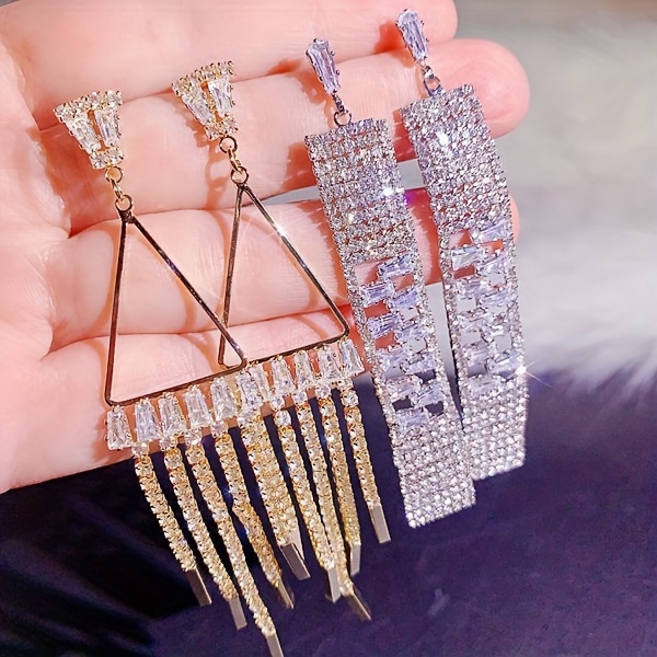 10 pairs lot shiny zircon decor dangle earrings simple luxury style zinc alloy jewelry gift for friends details 14