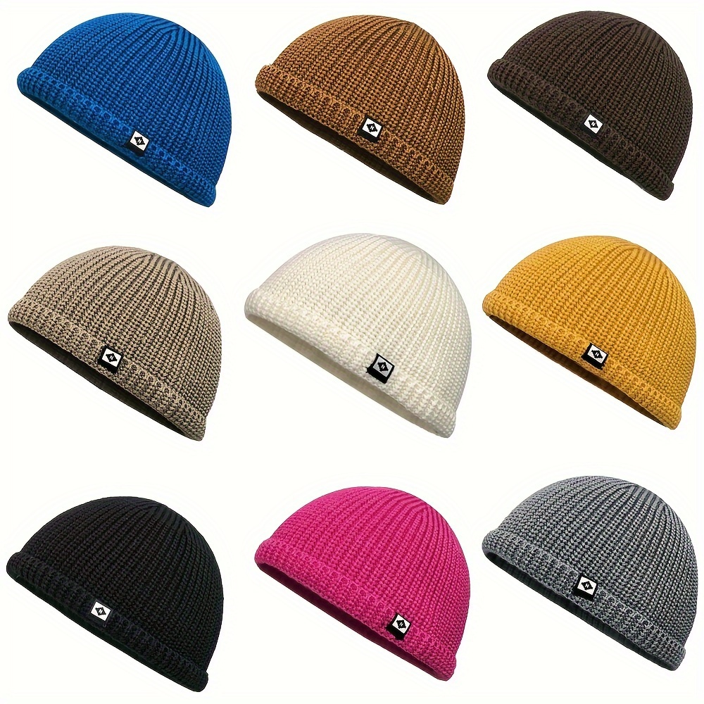 

1pc Simple Fisherman Beanie, Unisex Solid Color Knit Hat, Trendy Coldproof Skull Hat, Cuffed Beanie For Women & Men