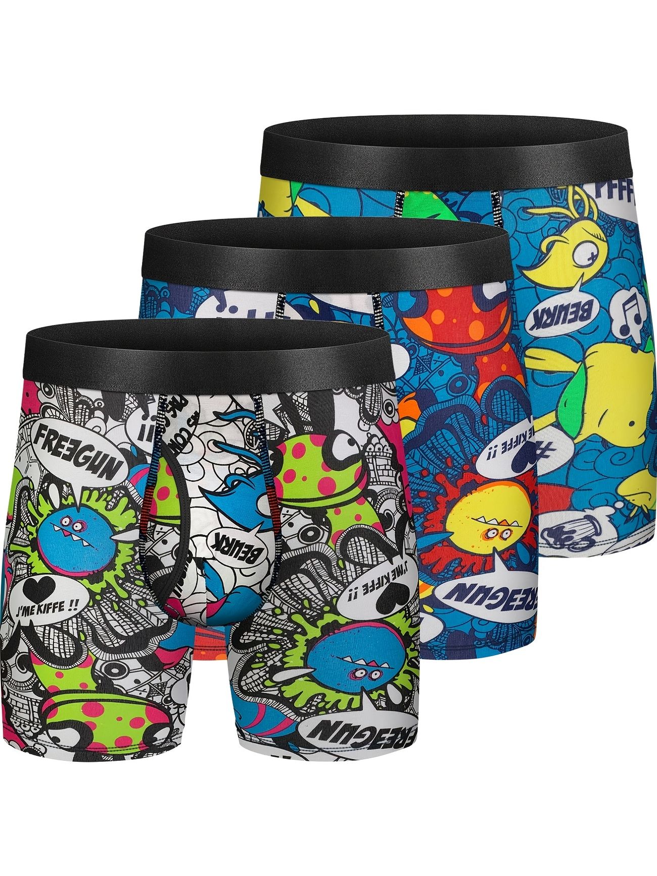 3pcs Men's Comic Monster Cartoon Pattern Cotton Boxer Briefs Underwear |  High-quality & Affordable | Temu