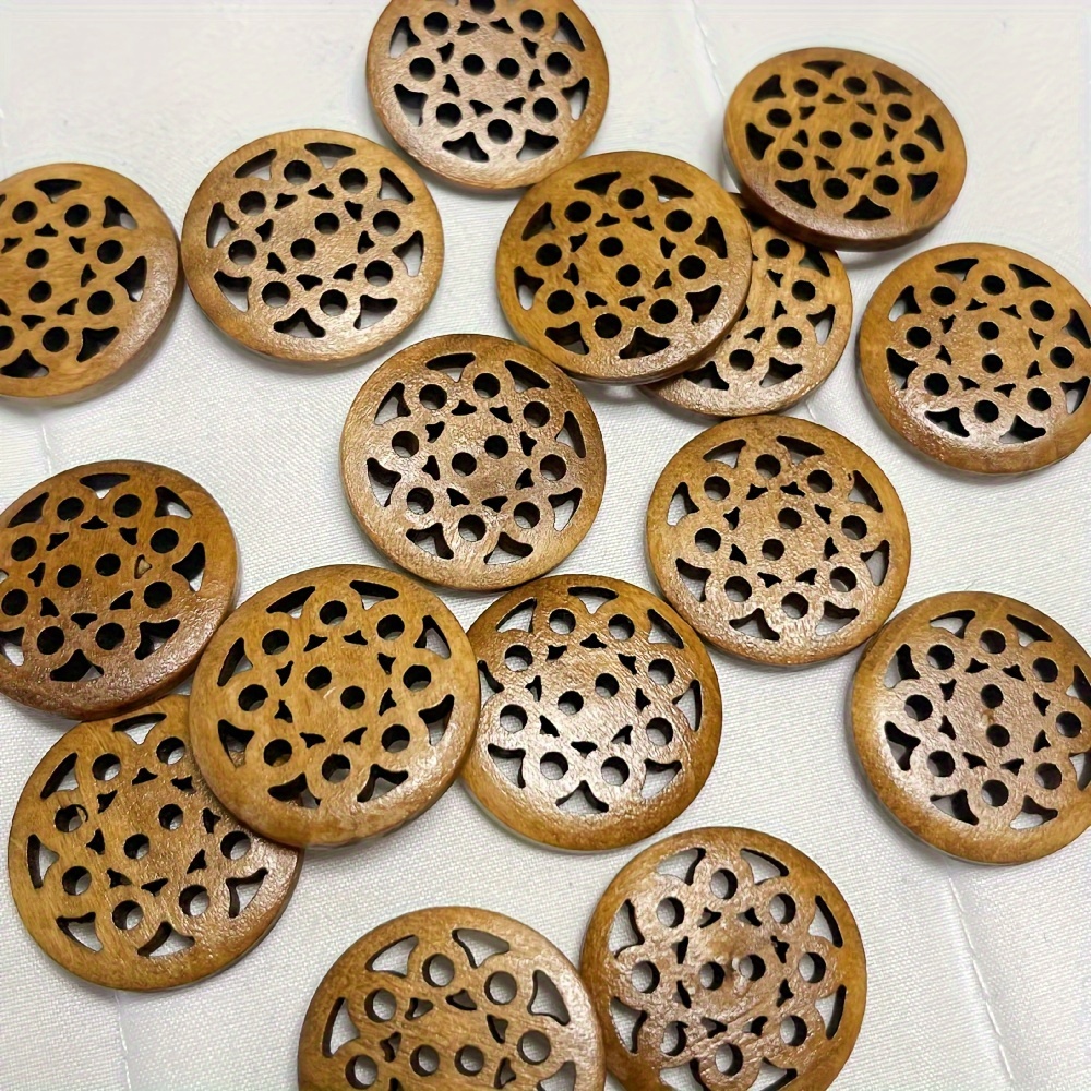 Flower Wooden Buttons Handmade Wooden Buttons Brown Natural - Temu