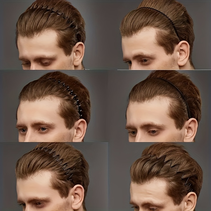 6pcs set mens black metal wave hair bands wavy spring - Temu display picture 1