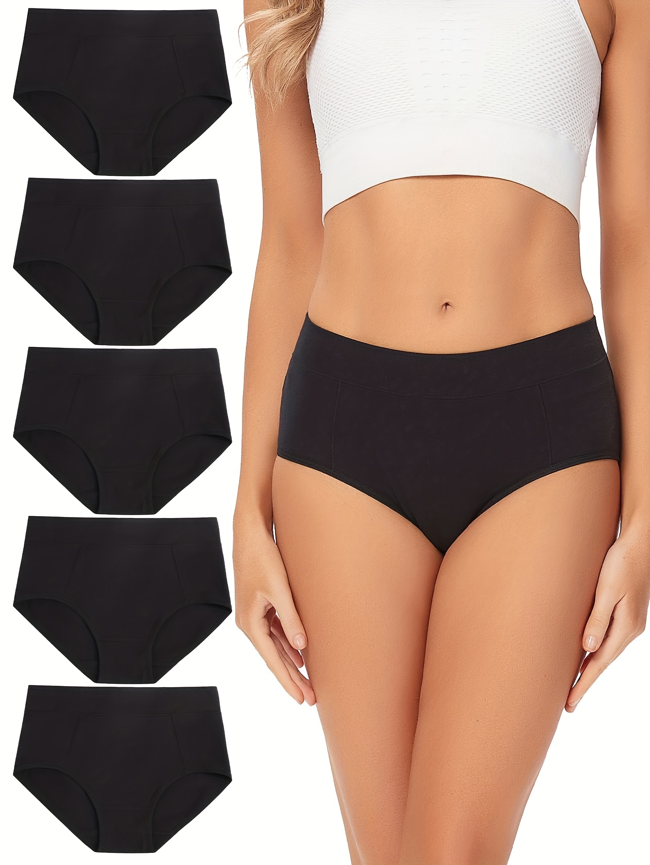 5pcs Women's Soft & Breathable High Waisted Full Coverage