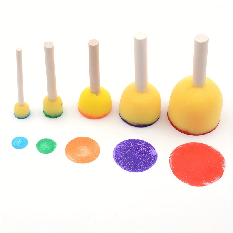 Hztyyier 4pcs round stencil sponge wooden handle foam sponge paint brush  furniture art crafts painting tool