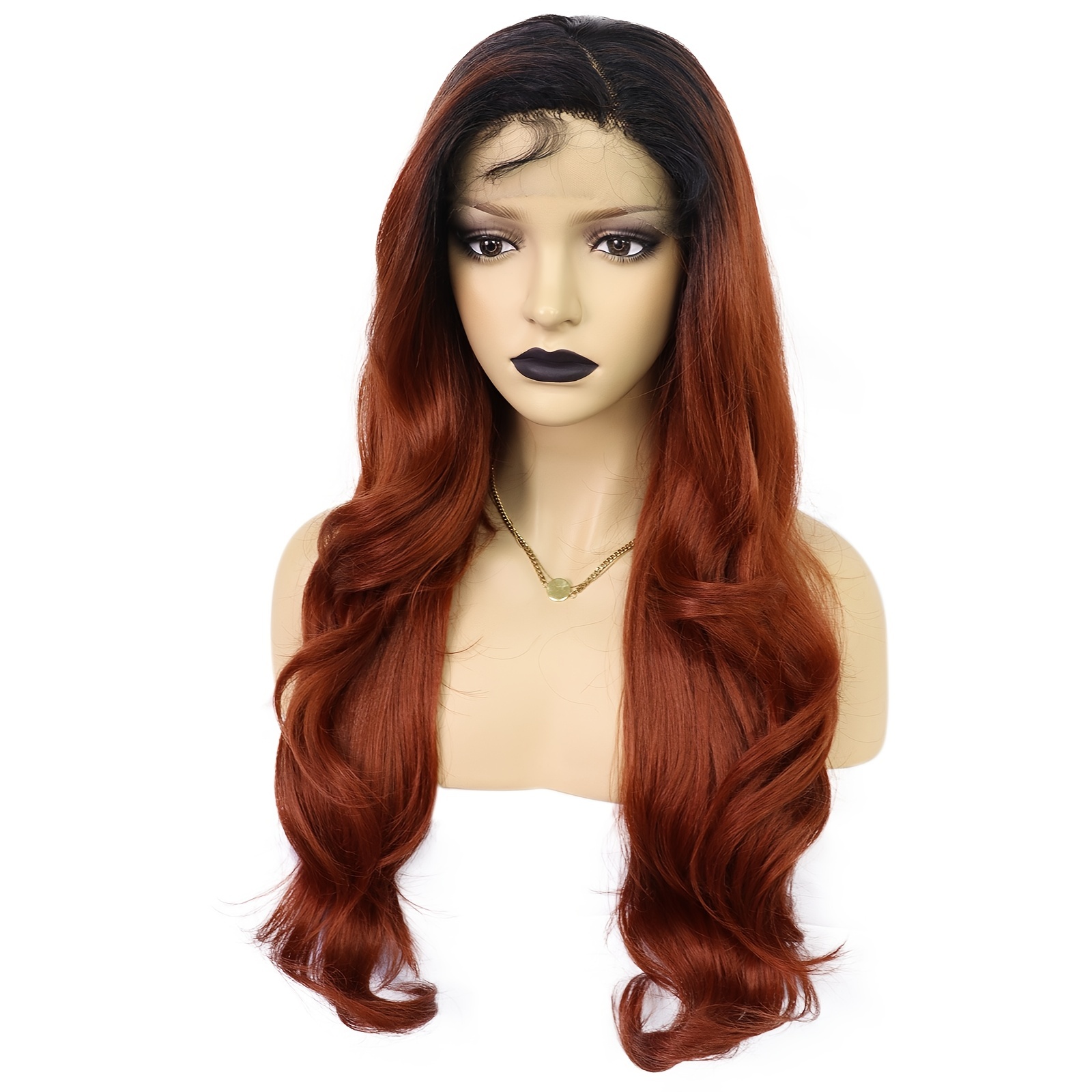 U Part Black Ombre Red Lace Front Wig Long Wavy Synthetic Temu