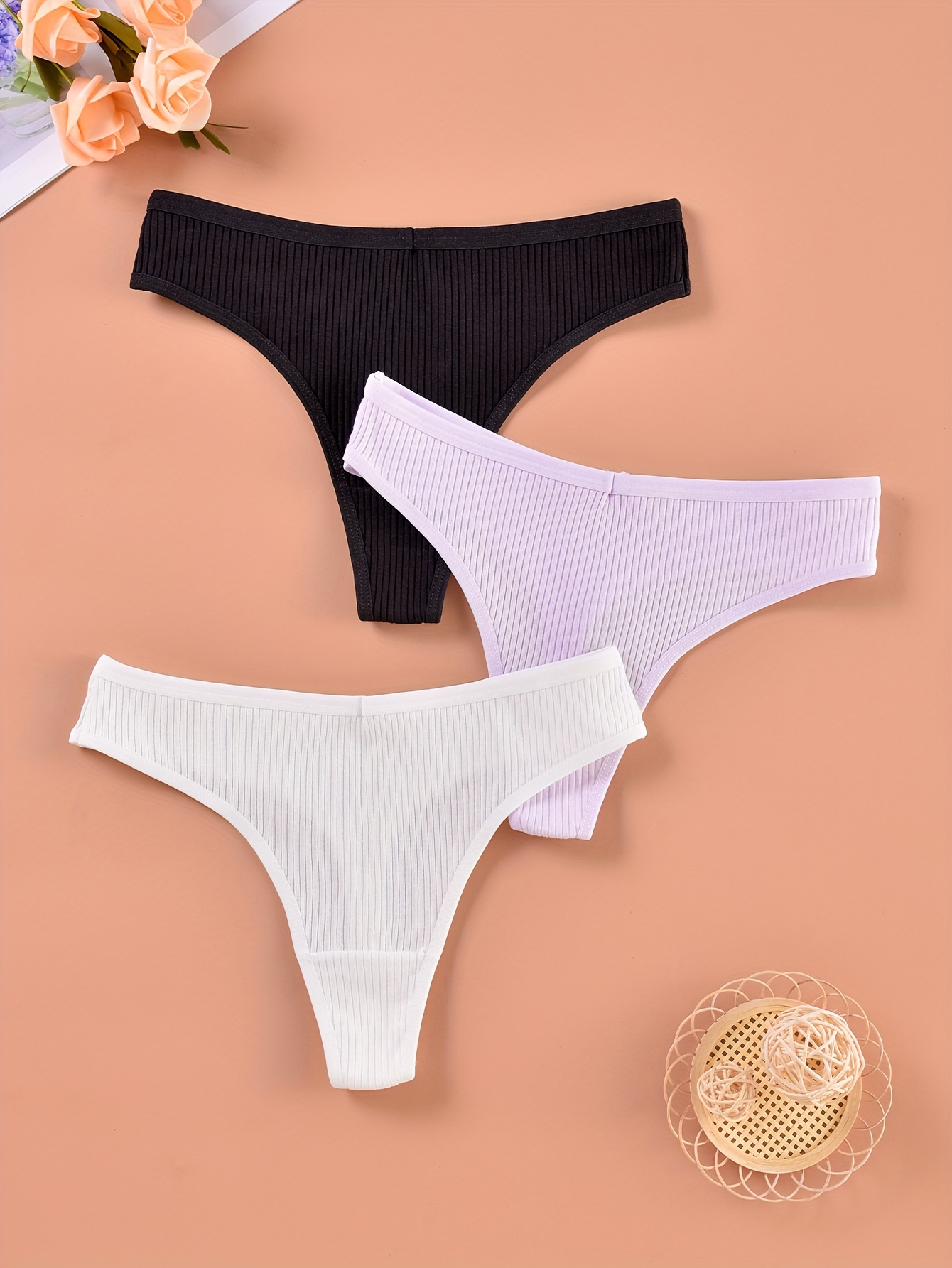 Solid Ribbed Thongs Soft Comfy Stretchy Intimates Panties - Temu Canada