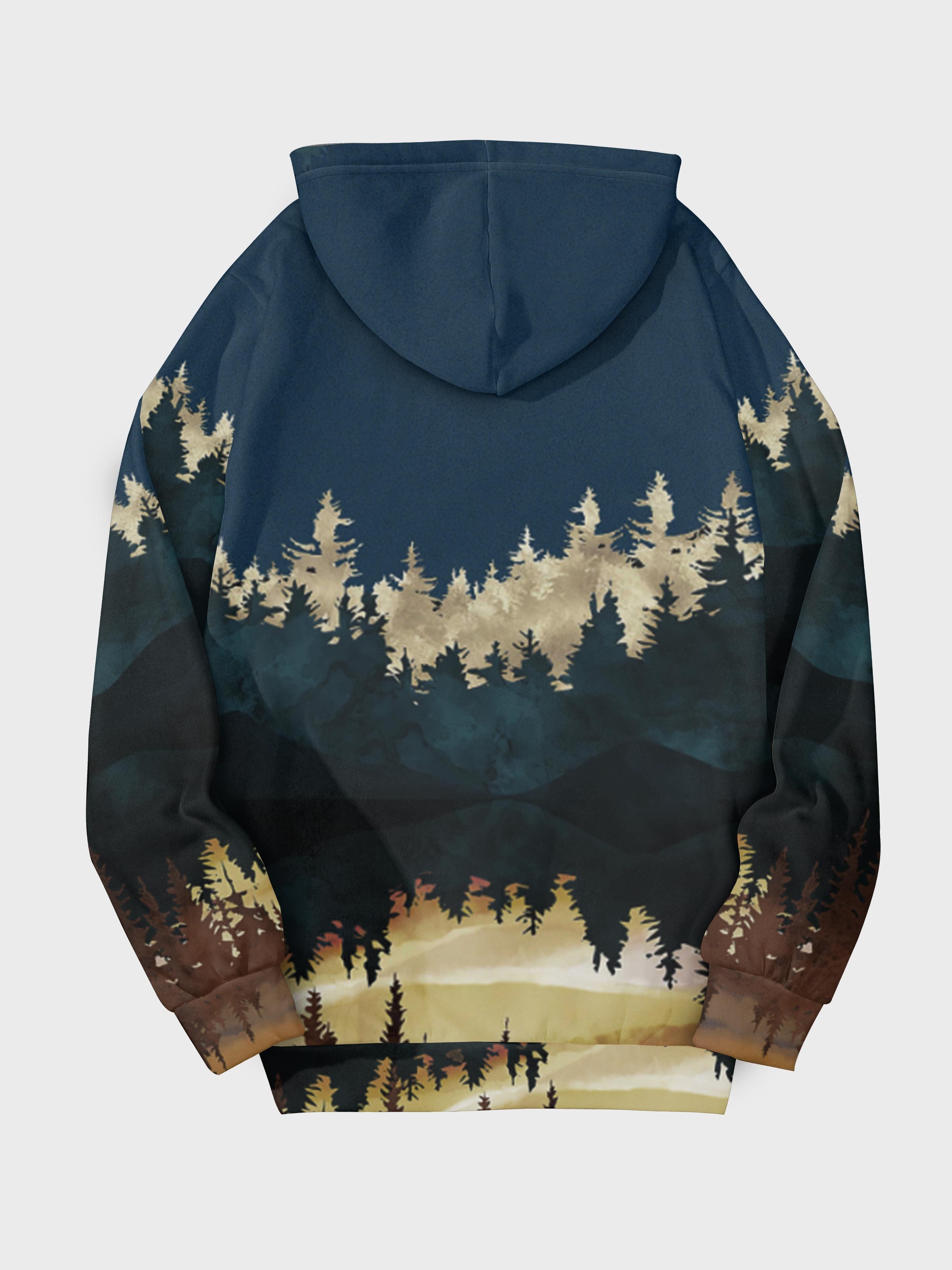 Forest printing long sleeve hooded online sweatshirt