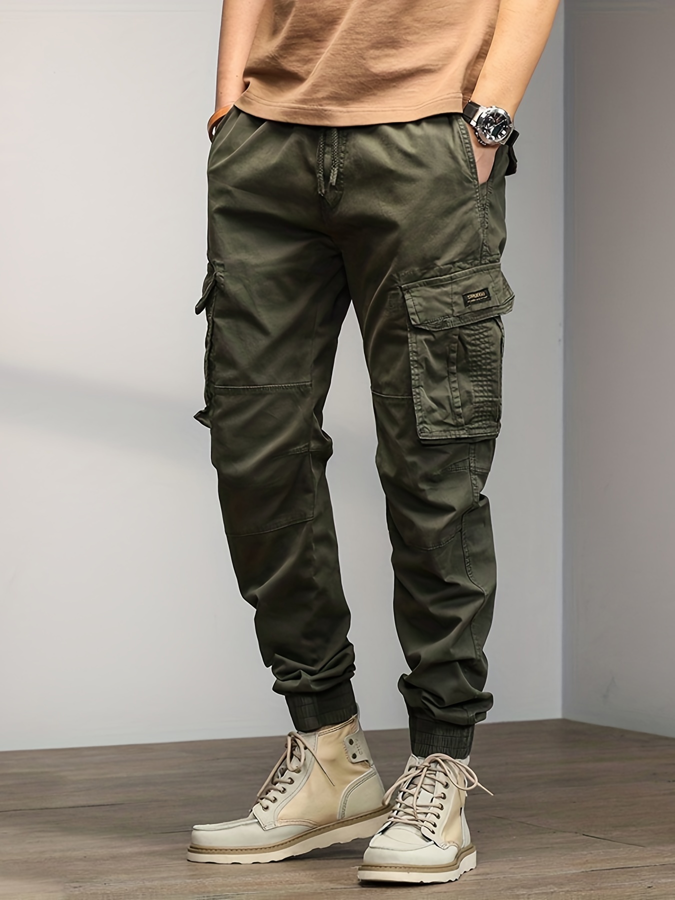 Men Combat Casual Cargo Jogger Strap Zip Pocket Ankle Tactic Pants Trousers  A373