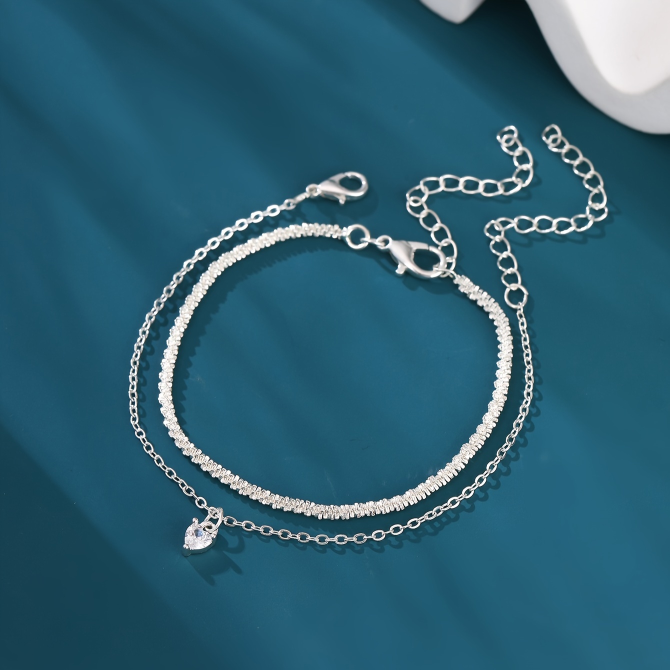 2pcs Love Heart Pendant Chain Bracelet Stackable Hand Chain Jewelry