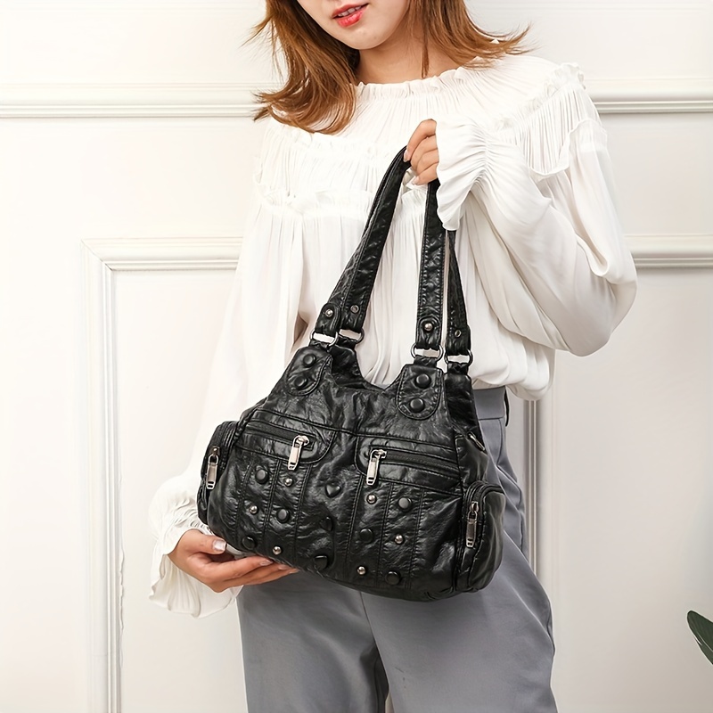 Y2K Studded Decor Shoulder Bag, Vintage Faux Leather Handbag, Women's Large  Capacity Crossbody Bag