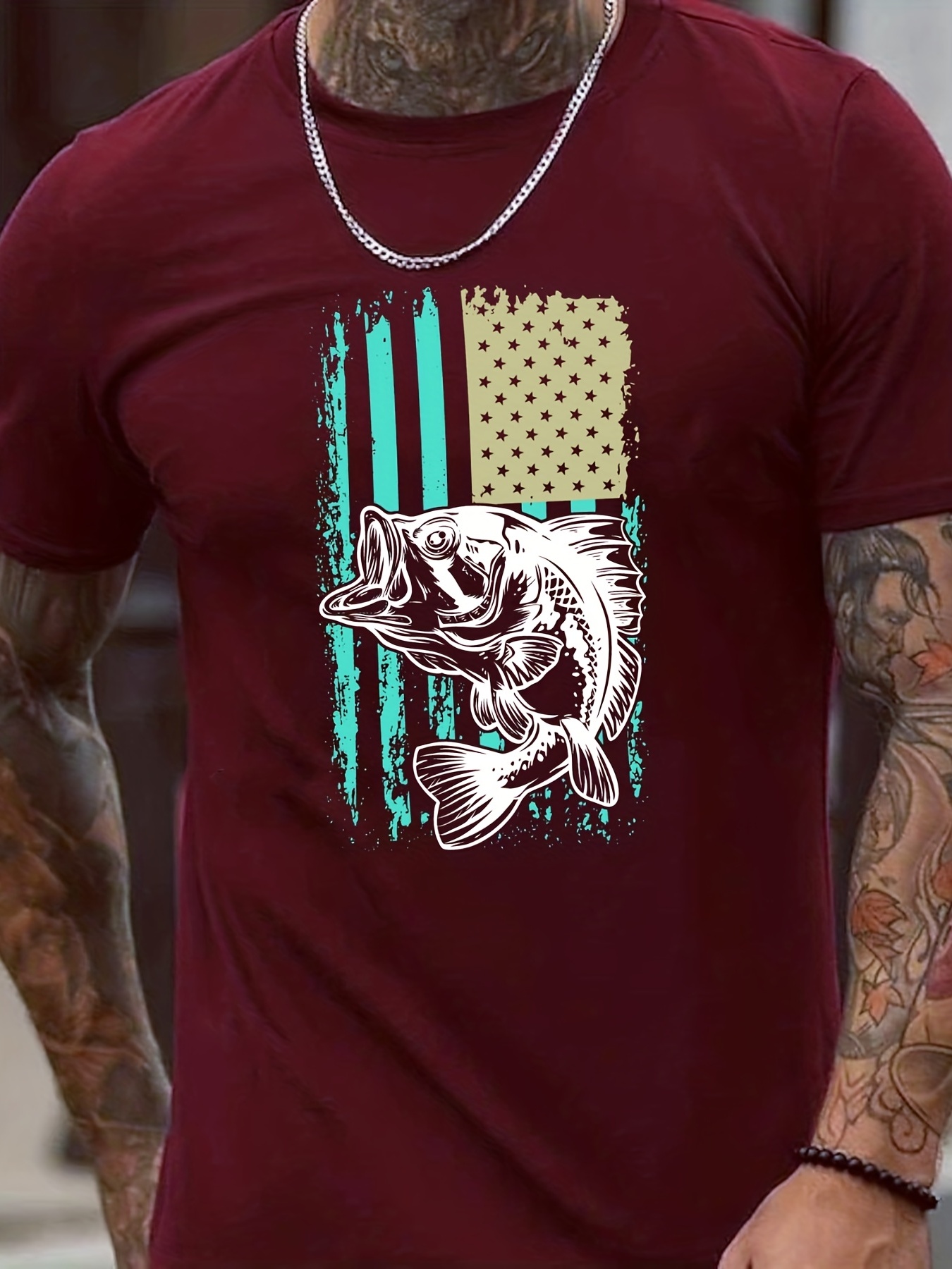 Men's Fish Us Flag Graphic Print T shirt Summer Short Sleeve - Temu