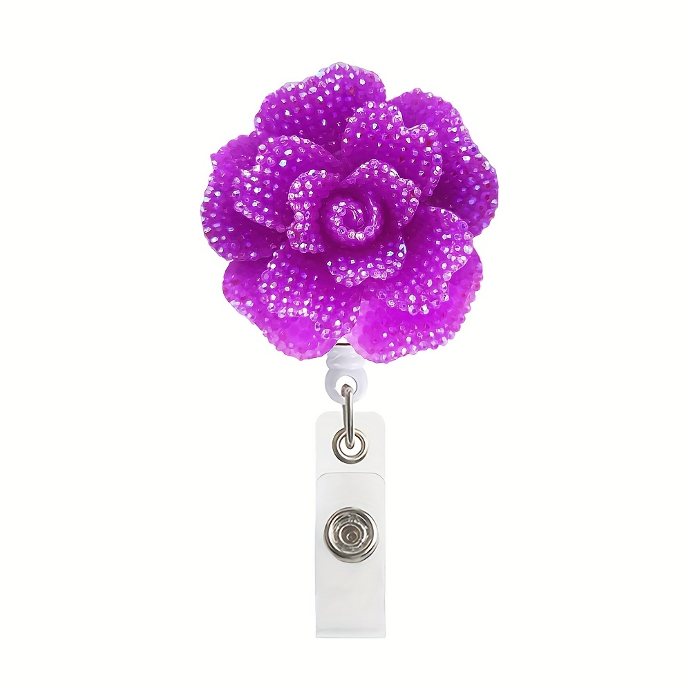 Resin Shiny Flower Retractable Name Badge Reel Revolving - Temu