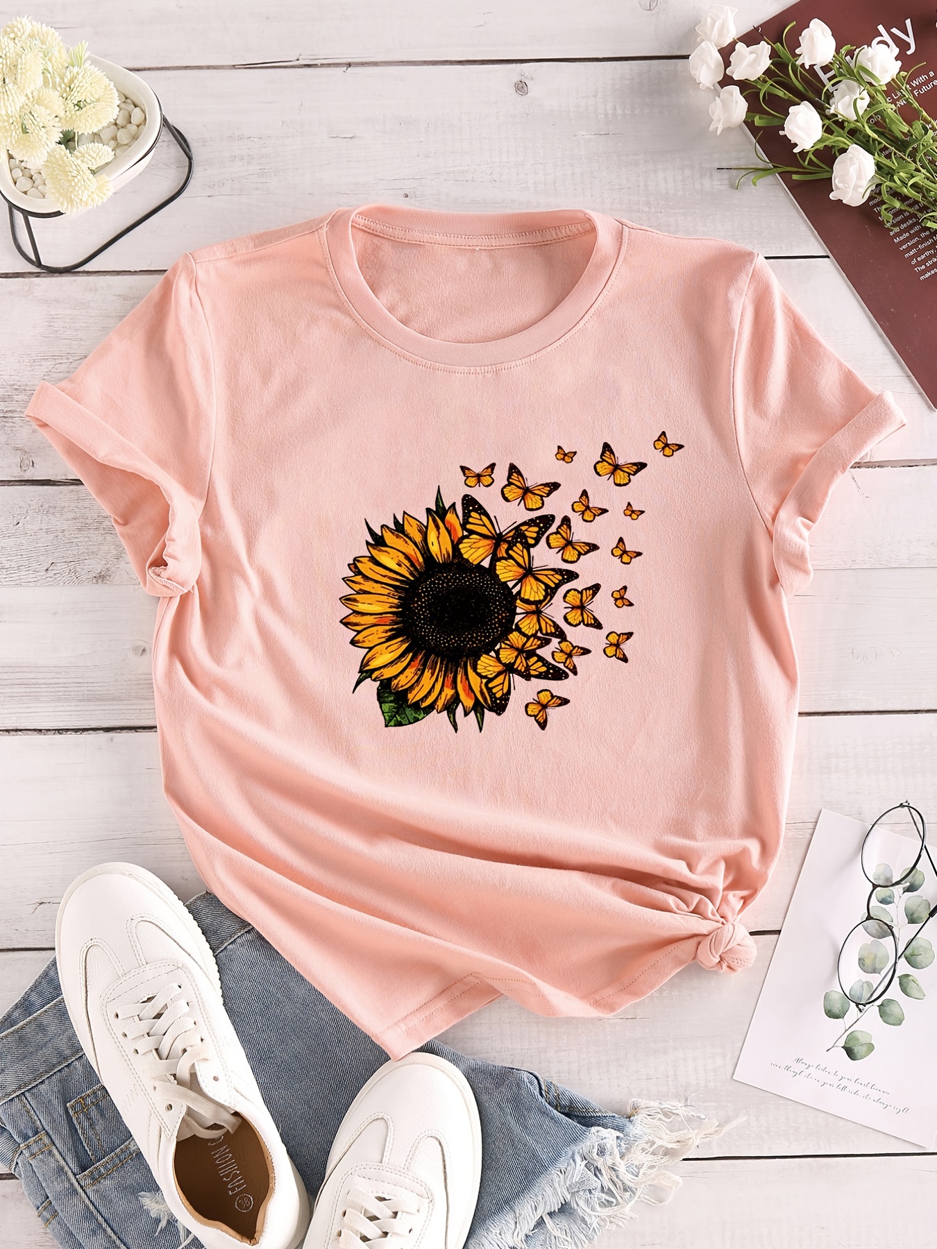 JWZUY Blusas Para Mujer Casuales Y Elegantes Womens Sunflower