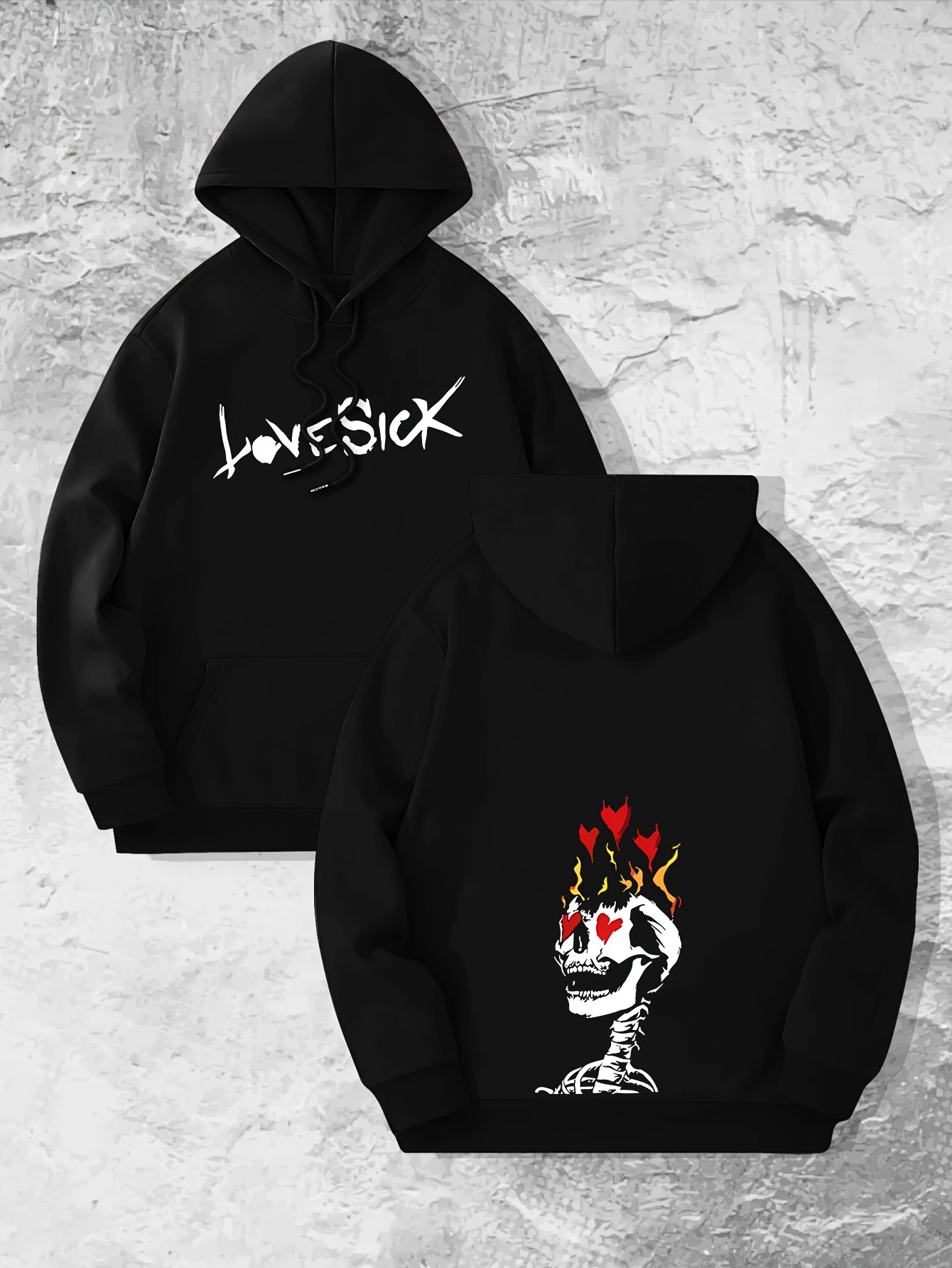 sudadera capucha estampado corazones calavera hombre cuello Temu