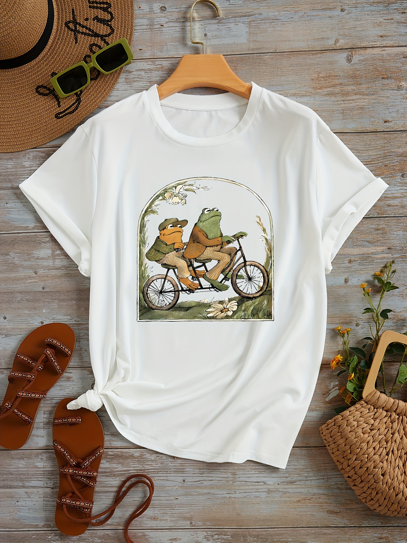 Frogs Print T shirt Casual Short Sleeve Crew Neck Top Spring - Temu Canada