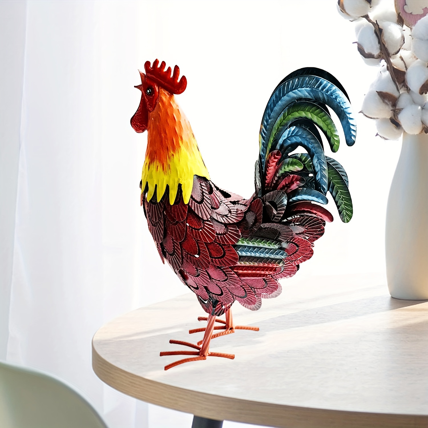 Large Recycled Metal Sculpture - Rooster & Chicken
