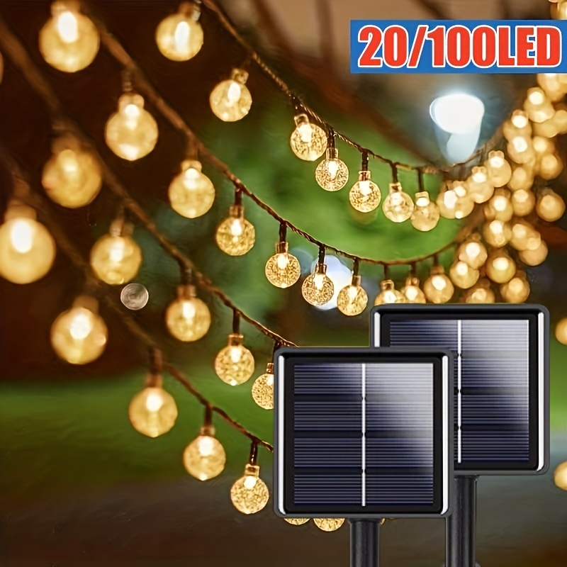 1pc Solar String Light 100 Led Crystal Globe Light 8 Modes