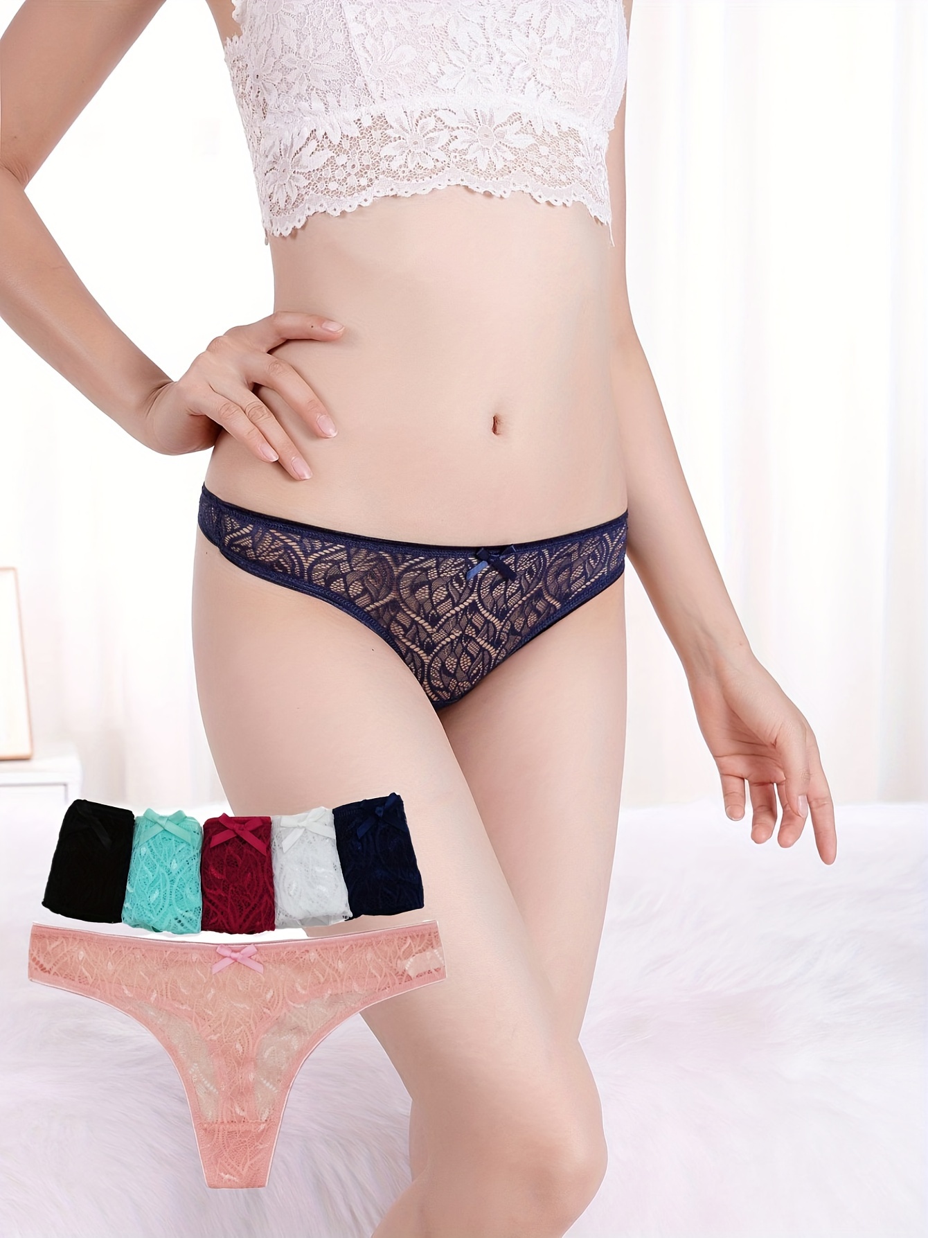 Women's Sexy Solid Lace Mesh Thong Panties Breathable Medium - Temu
