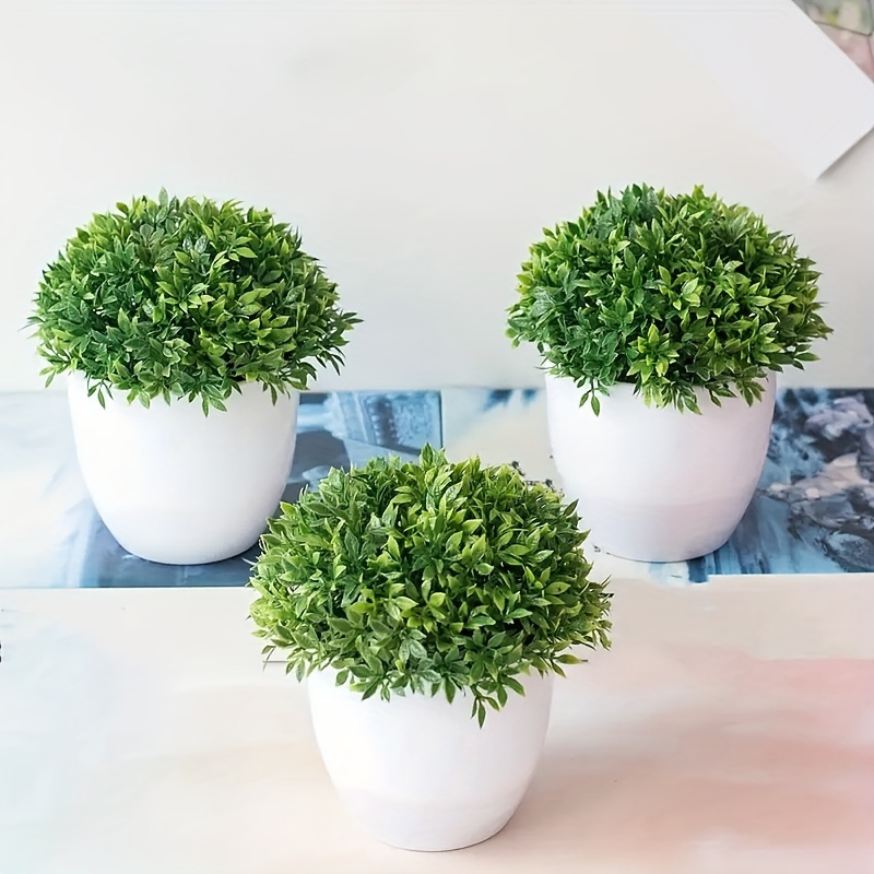 Karlesi 4 Pcs Artificial Plants & Flowers Potted for Bathroom Office Home,Small  Fake Plants in White Pot House Decor,Home Decoration