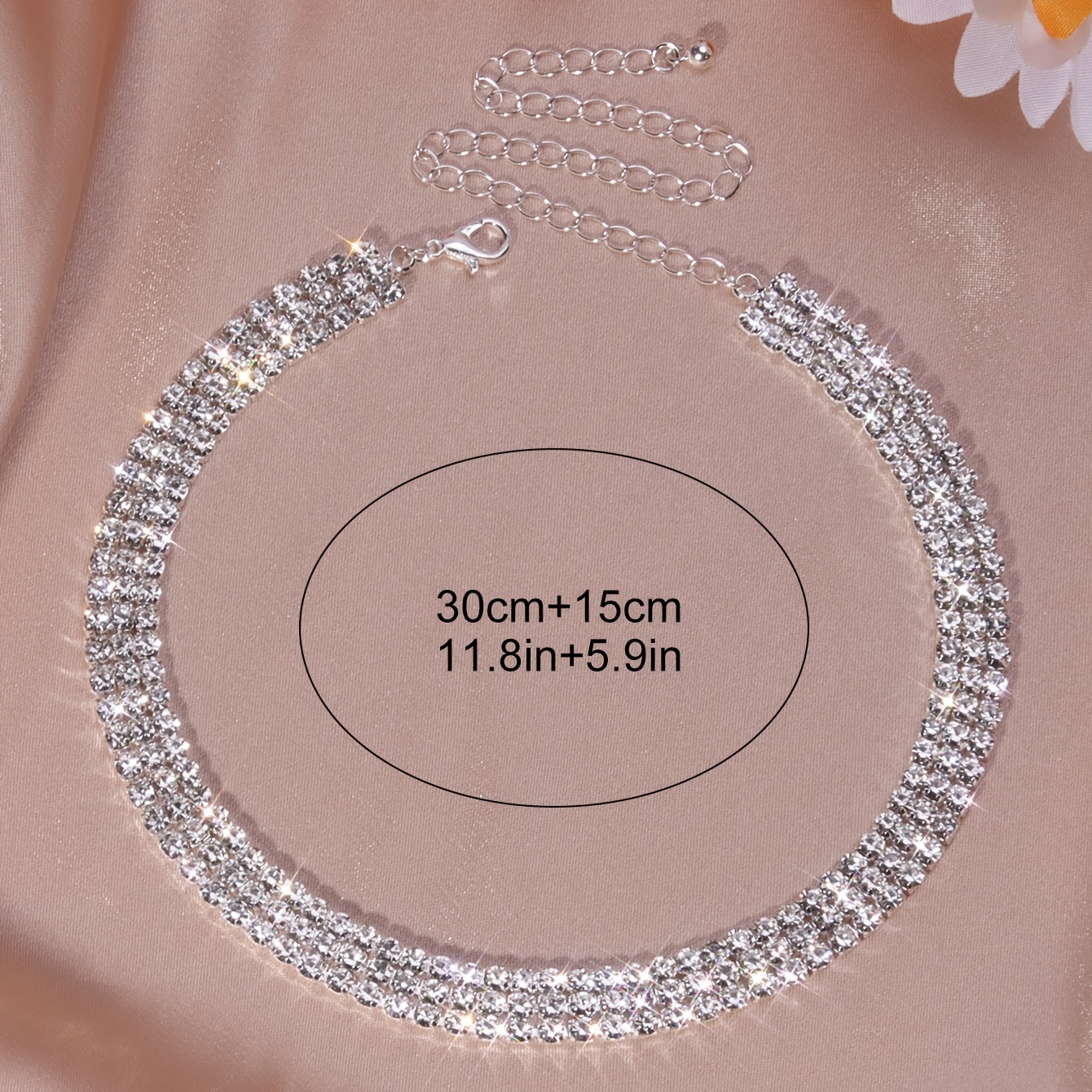 3-Row 12ss Rhinestone Chain - Crystal Stones/Silver Plated