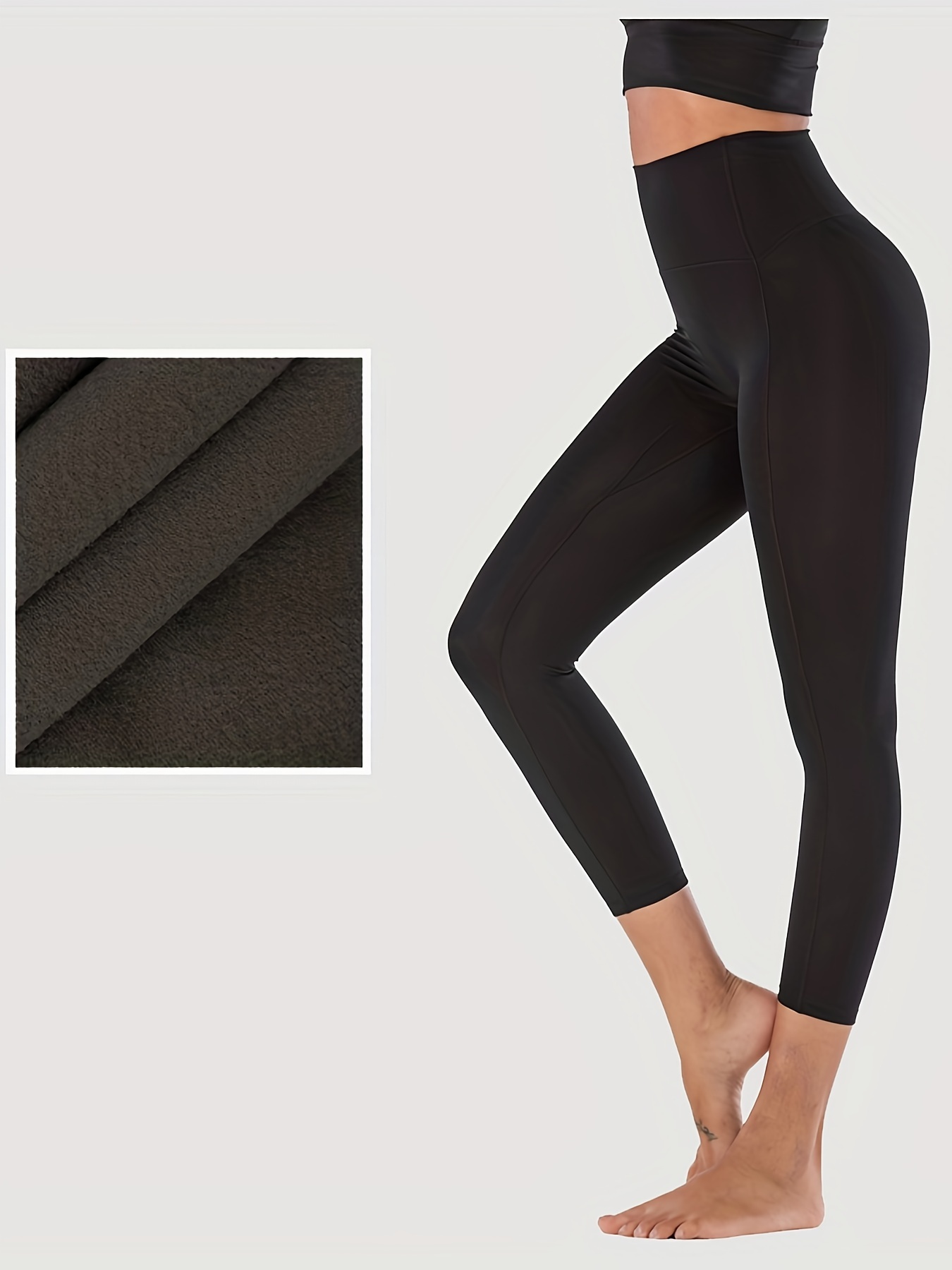 Solid Color Fleece Lined Thickened Yoga Pants High Stretch - Temu Canada