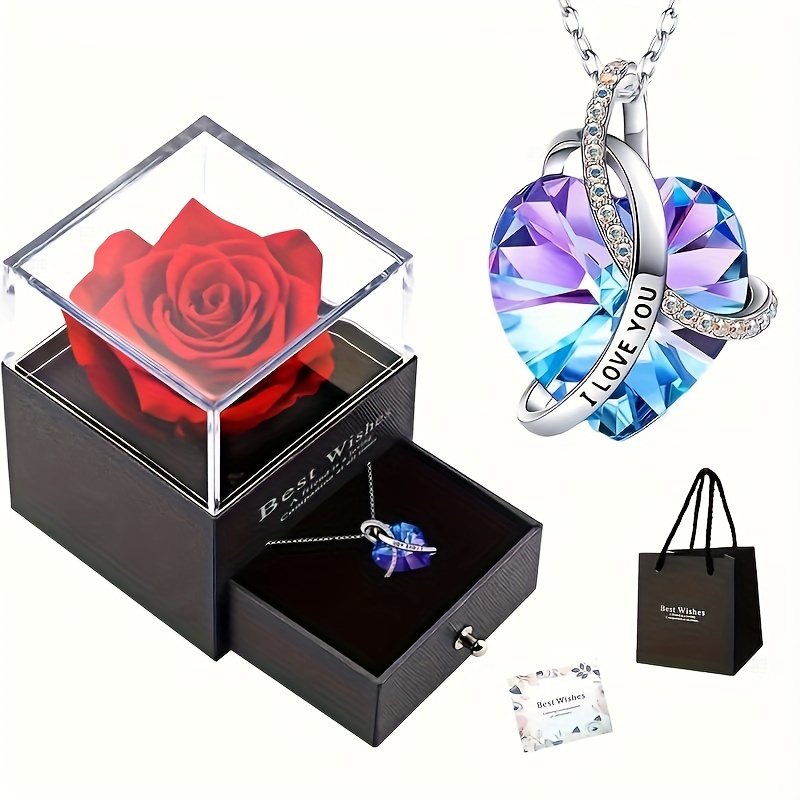 Preserved Real Roses Gift Jewerlry Box Real Eternal - Temu