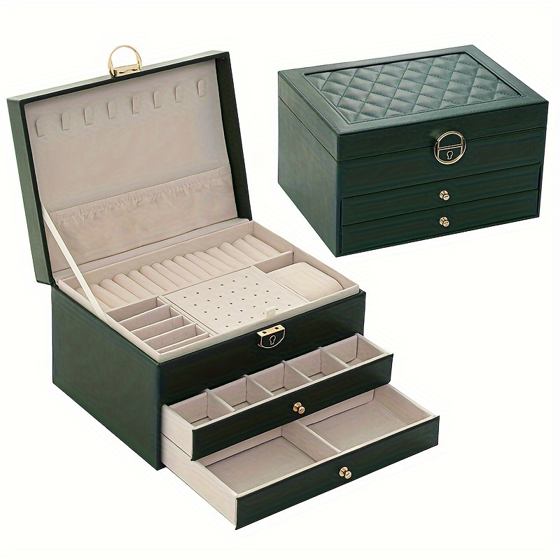 Multifunctional Jewelry Box Lock Three Layers Pu Leather - Temu