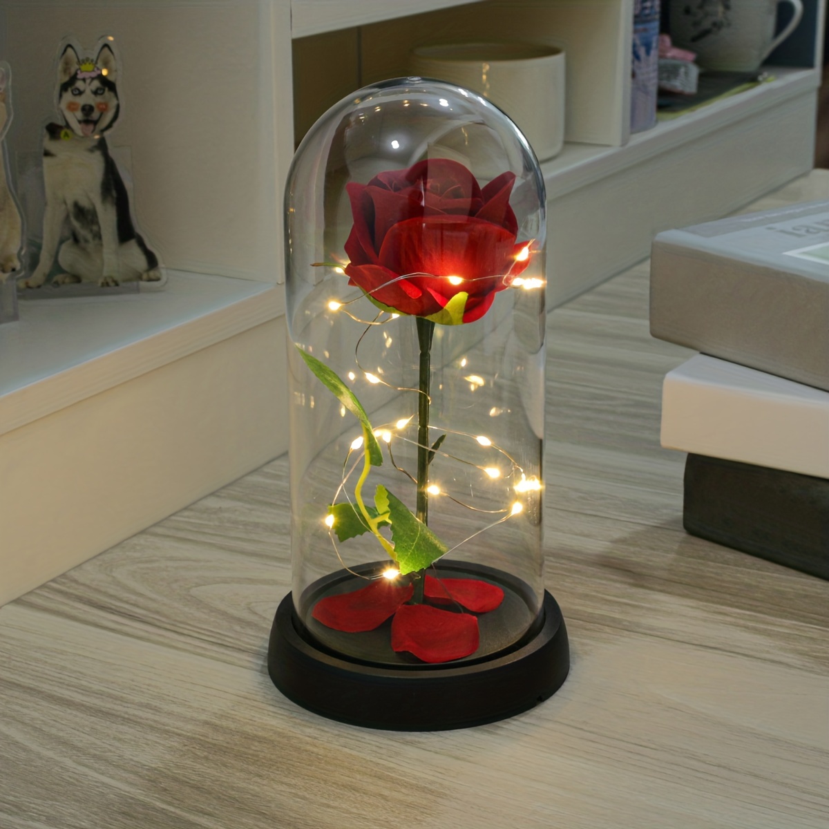 

1pc Simulation Flower Immortal Flower Ornament, Creative Led String Light Shade Ornament, Suitable For Valentine's Day Gift Holiday Gift, Red Rose Flower Ornament