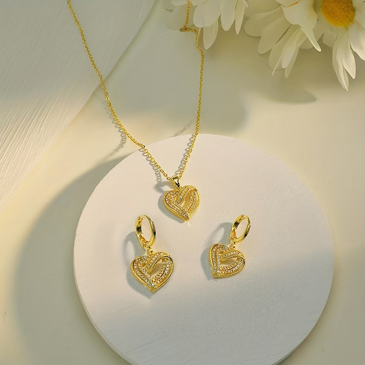 Hollow Love Heart Jewelry Set With Pendant Necklace Drop - Temu United Arab  Emirates