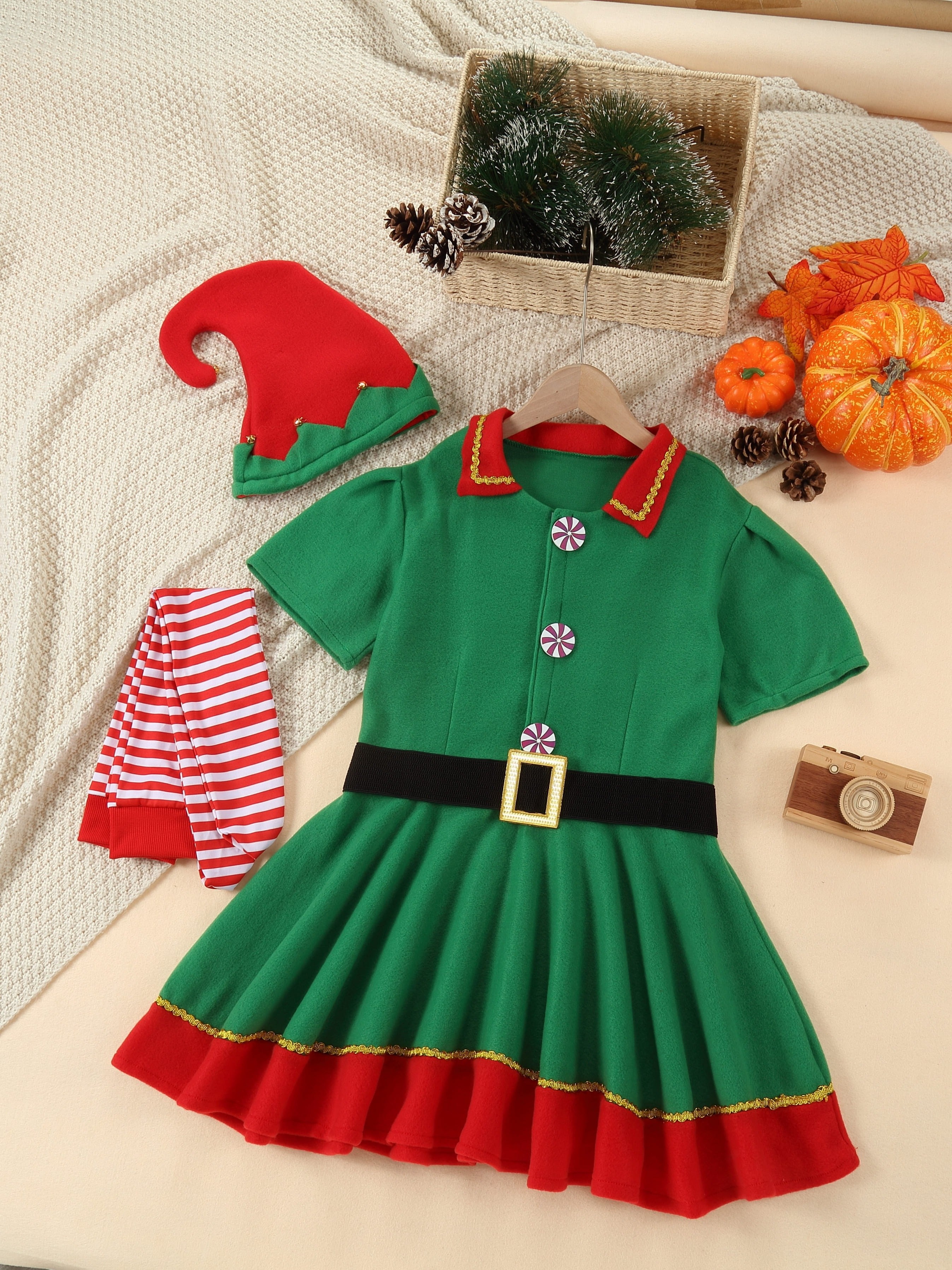 girls boys elf dress set for christmas party spring fall costume gift