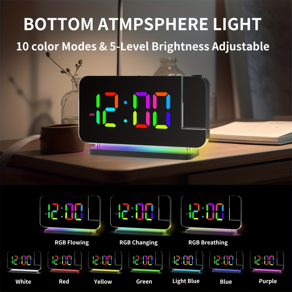 Reloj despertador digital, reloj digital LED grande para dormitorios con  luz nocturna que cambia de 10 colores, brillo ajustable, puerto de carga  USB