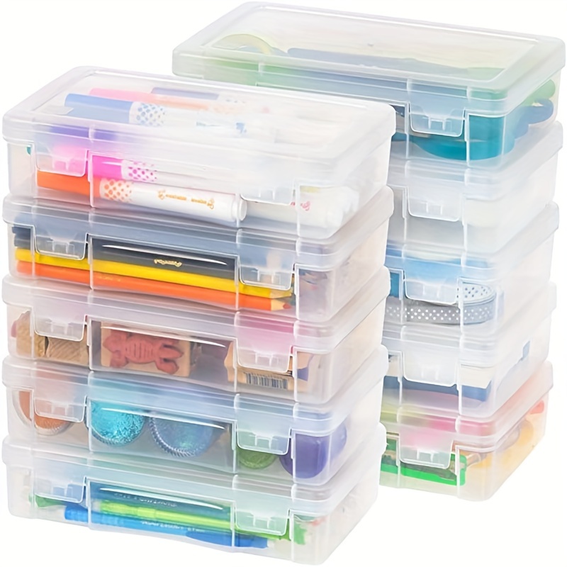 1pc Plastic Transparent Storage Box, Flip Organizer With Snap Closure Lock,  Multifunctional Storage Container For Ribbons, Beads, Stickers, Yarn, Deco