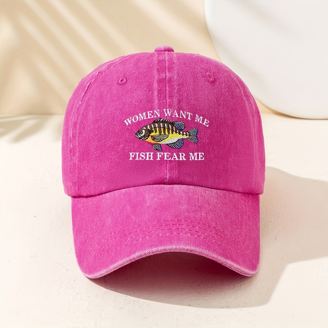 Women Want Me Fish Fear Me Hat Vintage Printed Baseball Cap Solid Color  Washed Distressed Dad Hats For Women Men