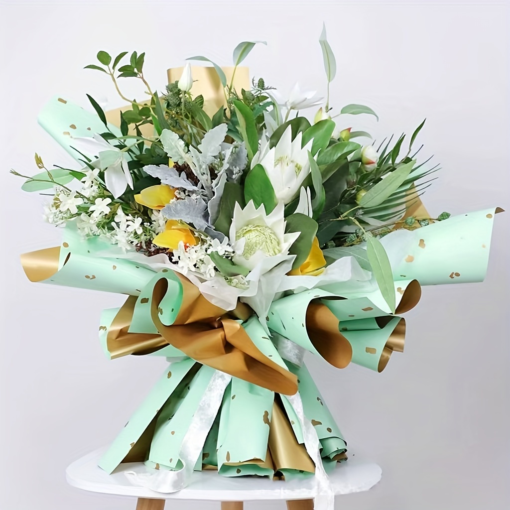 Double Sided Golden Flower Wrapping Paper Waterproof Green - Temu