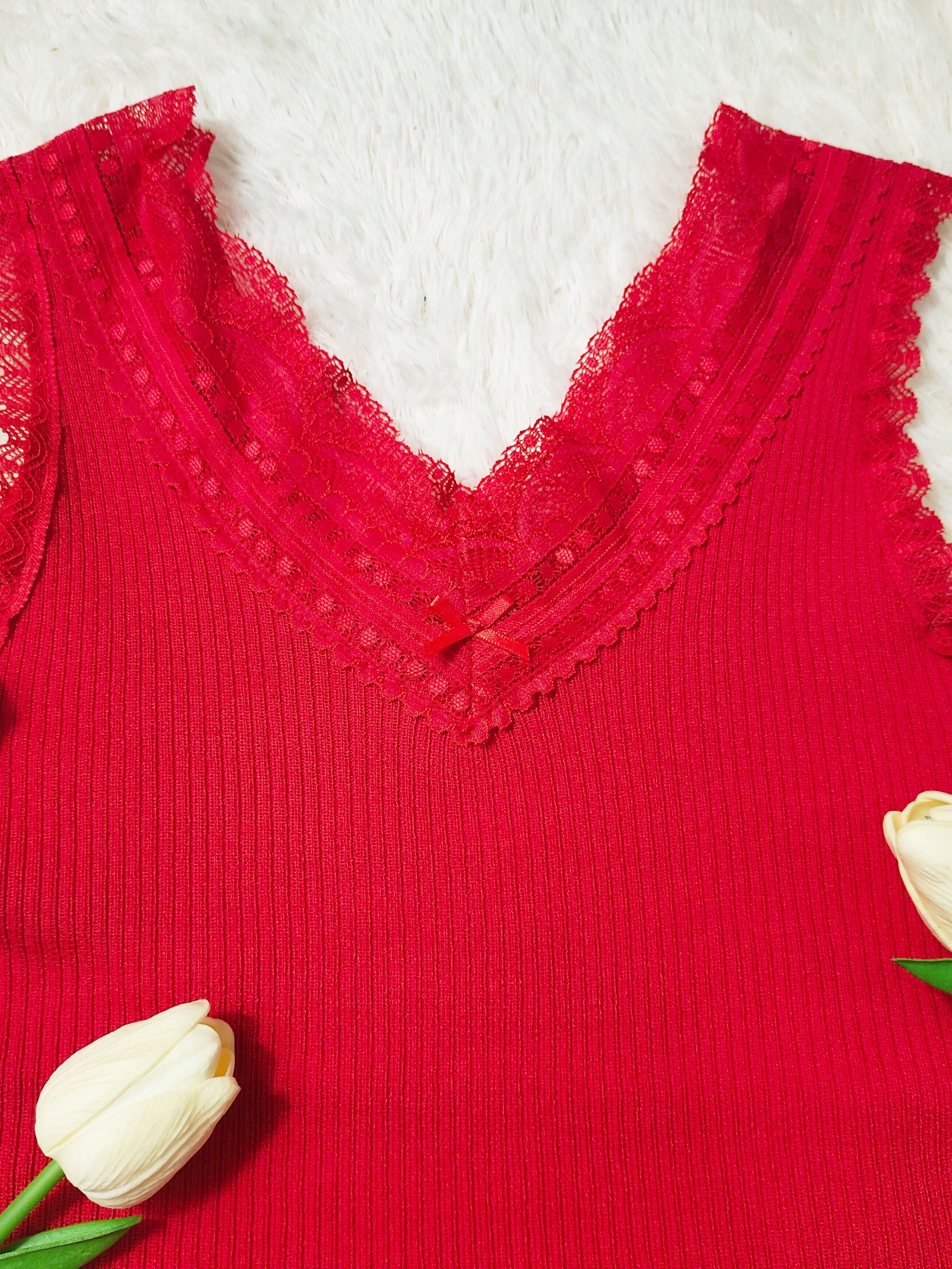 Women's Lace Trim Vest Top in Red