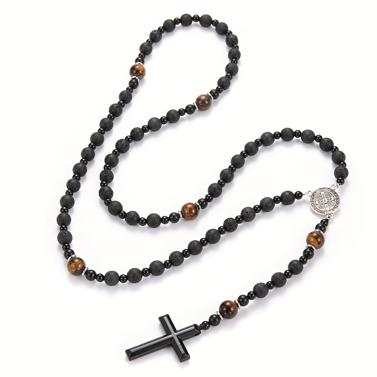 Trendy Black & Yellow Tiger Eye Beaded Pendant Necklace
