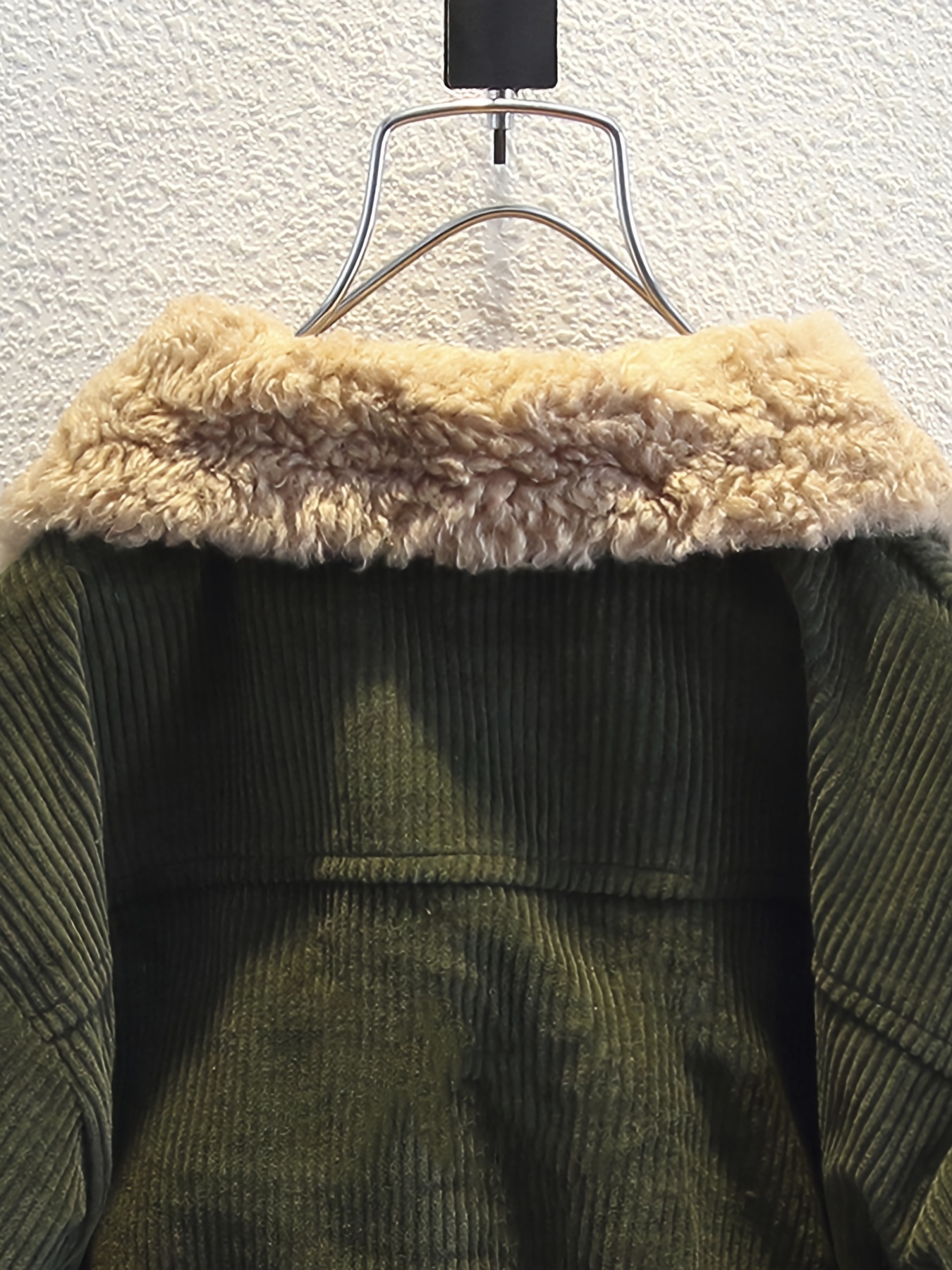 Green corduroy jacket top with fur