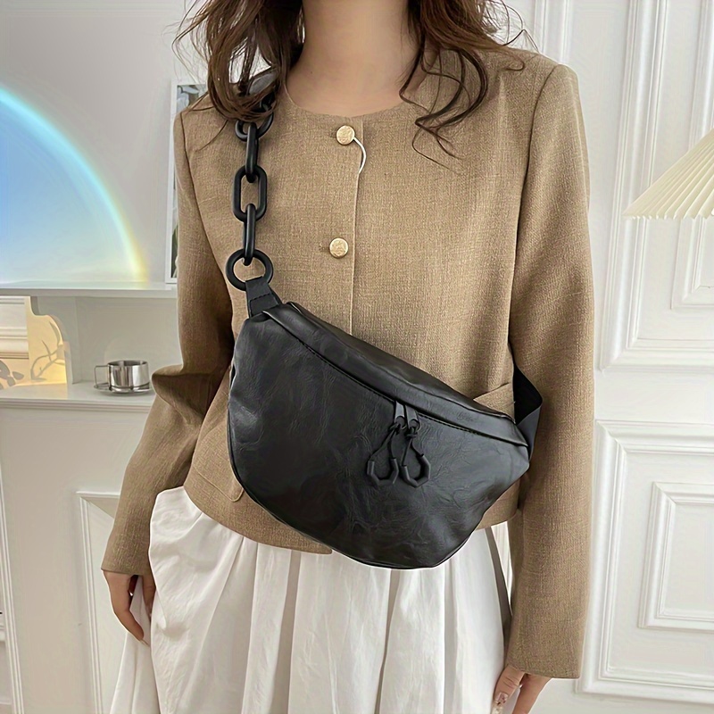 

Minimalist Chain Waist Bag, Trendy Pu Leather Chest Bag, Simple Crossbody Bag For Street Wear Bum Bag Fanny Pack