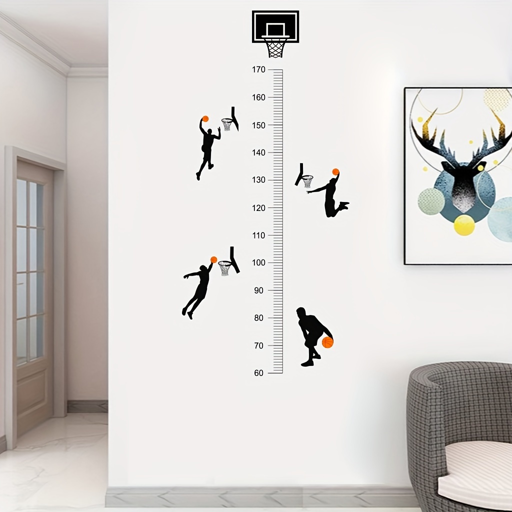 

2pcs Basketball Sports Height Chart Wall Stickers, 23.6x11.8in Pvc, Waterproof & Oil-proof, Removable, Self-adhesive, Contemporary Style, For Living Room, Bedroom, Door Decor