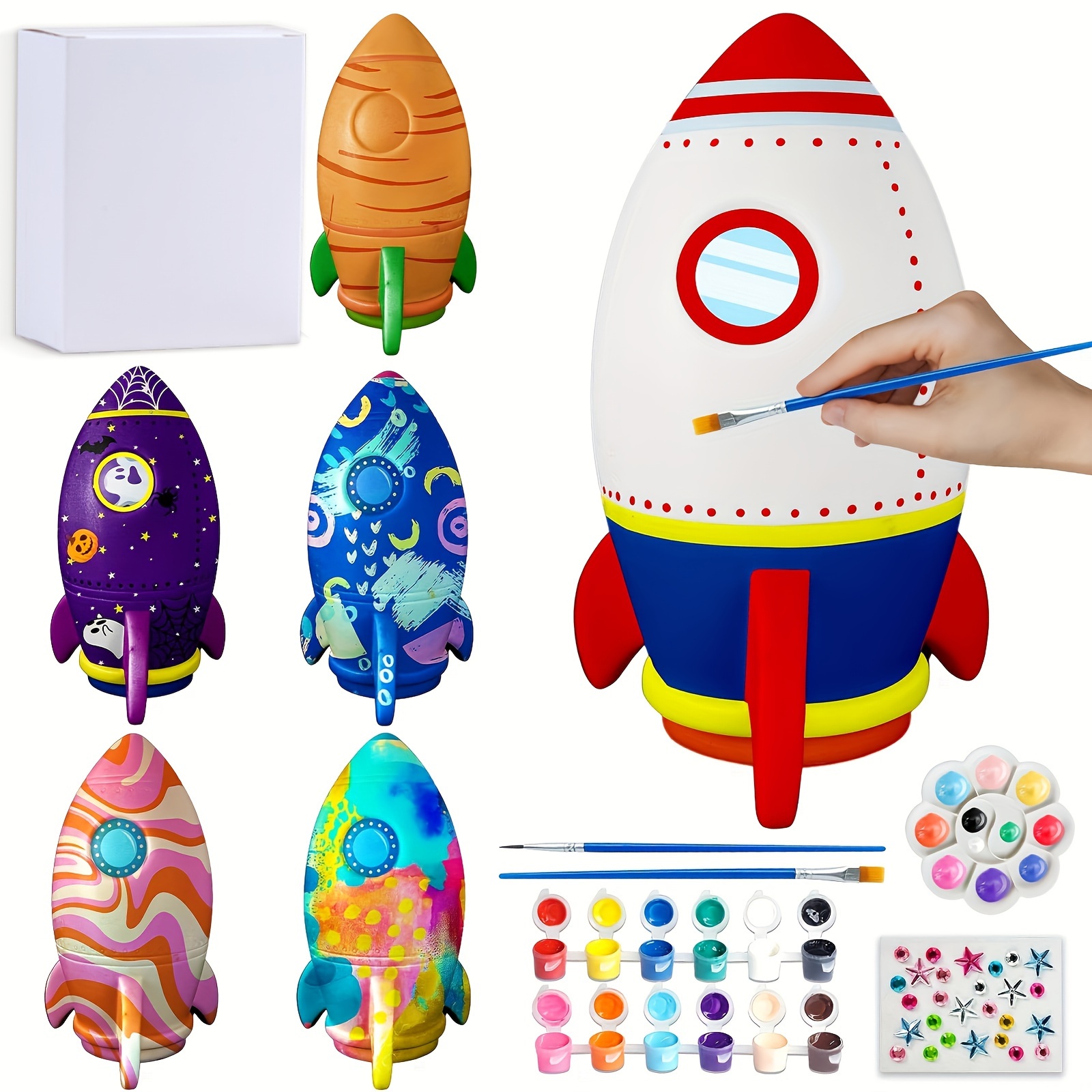 Paint Your Own Moon Lamp Kit, 3D DIY Moon Night Light with Space Figurines & Wooden Stand, Creativity Arts & Crafts Kit for Kids, Teen Girls Boy