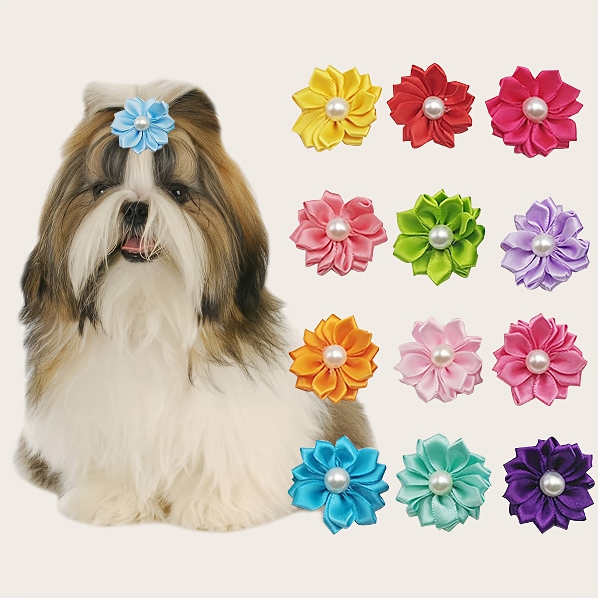 5pcs Colorful Dog Bow Head Flowers - Pet Supplies - Random Color Delivery