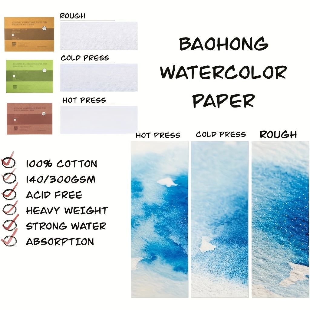 BAOHONG Academy Grade Watercolor Painting Paper, 100%Cotton Cold