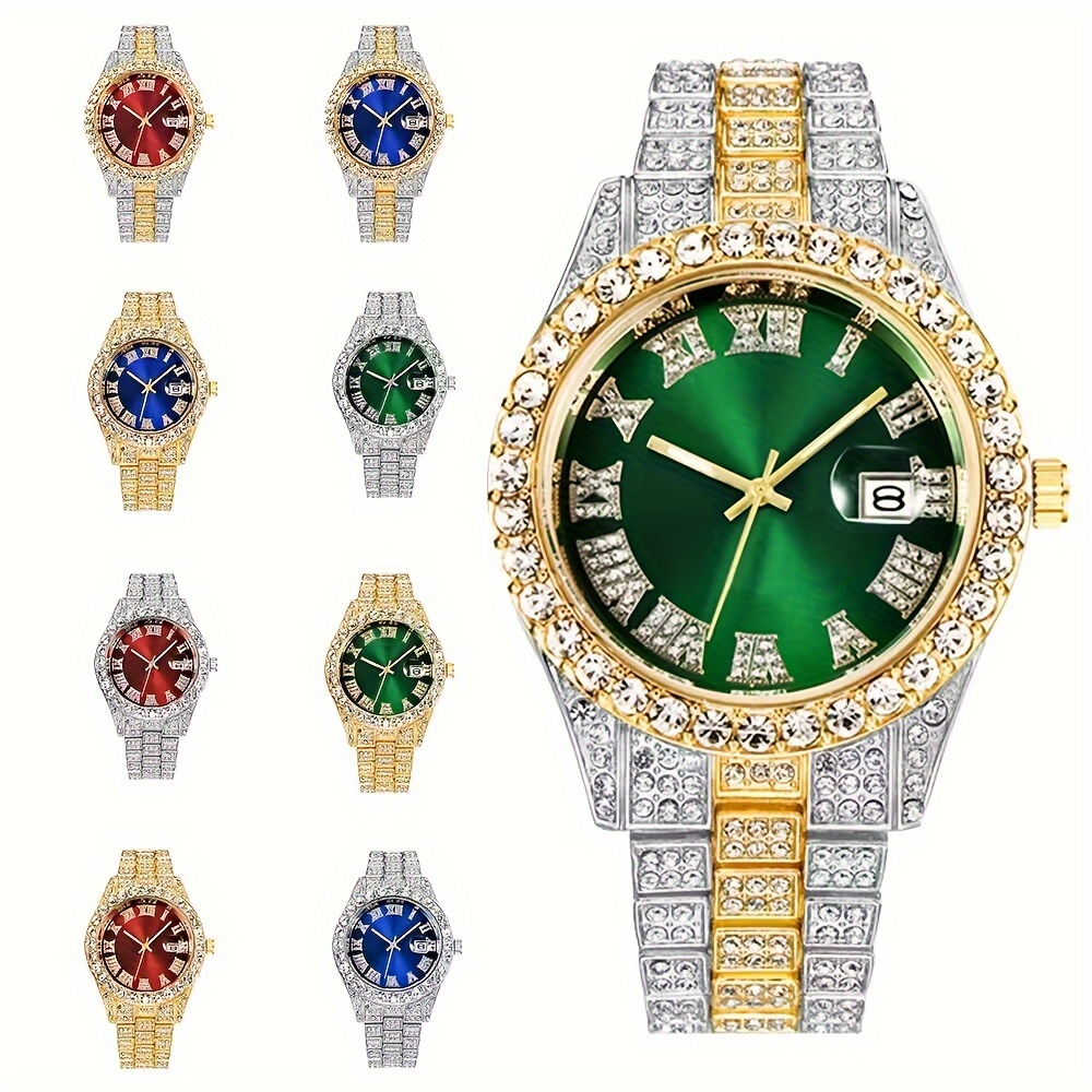 

Hip Hop Avant-garde Luxury Artificial Diamond Quartz Men's Watch Fashion Casual Business Sports Golden Men's Watch, Ideal Choice For Gifts