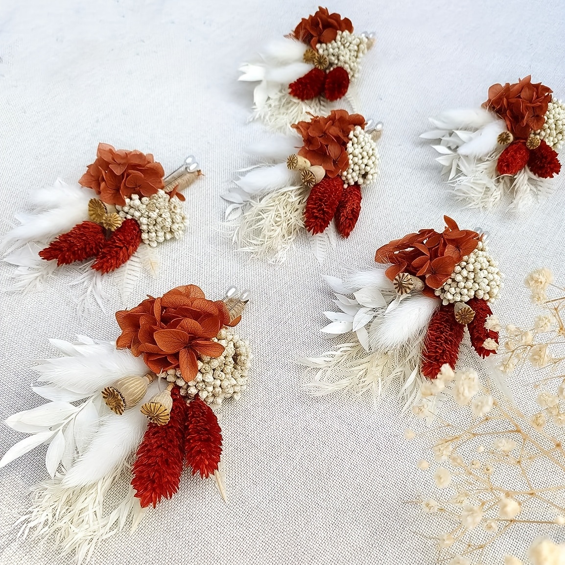  Dried Flowers Boutonniere for Men Wedding 2 Pieces Set