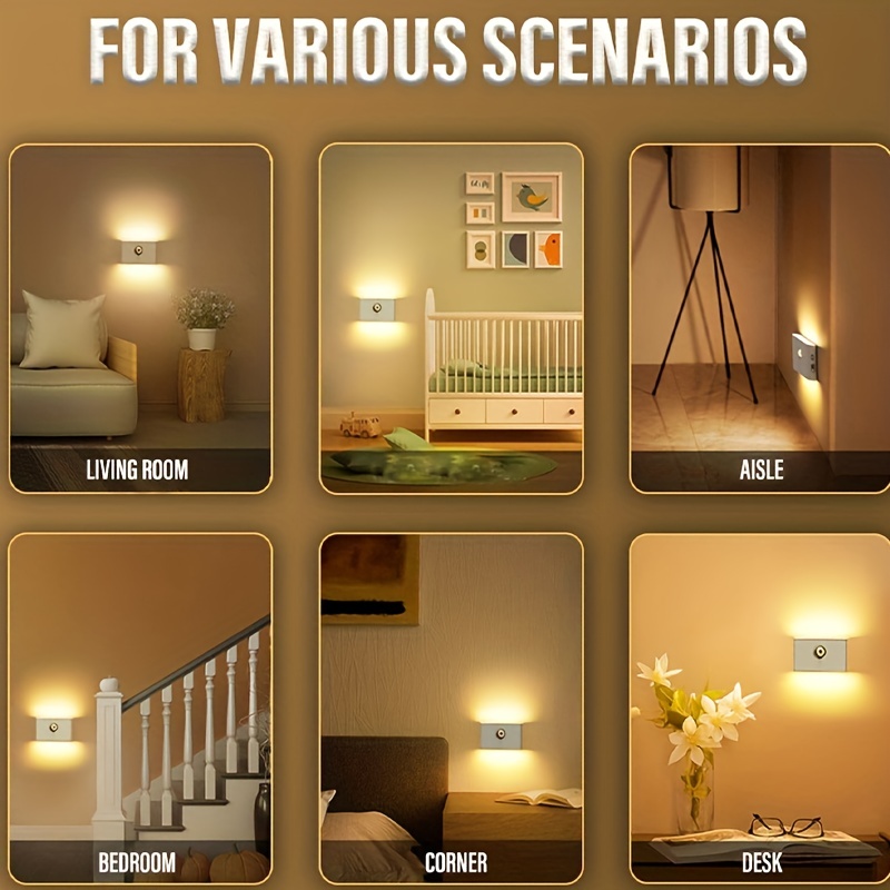 Smart Motion Sensor LED Night Light Battery Operated For Rooms Hallway  Pathway