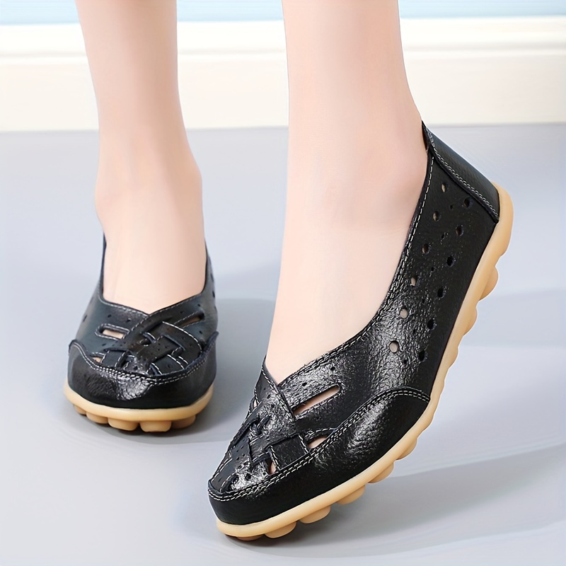 women s hollow flat shoes solid color breathable slip shoes details 5