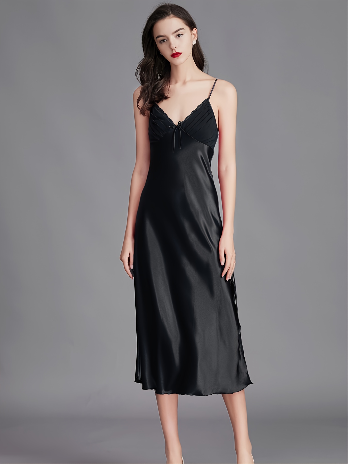 Simple Satin Cami Night Dress Valentine's Gifts Women's - Temu