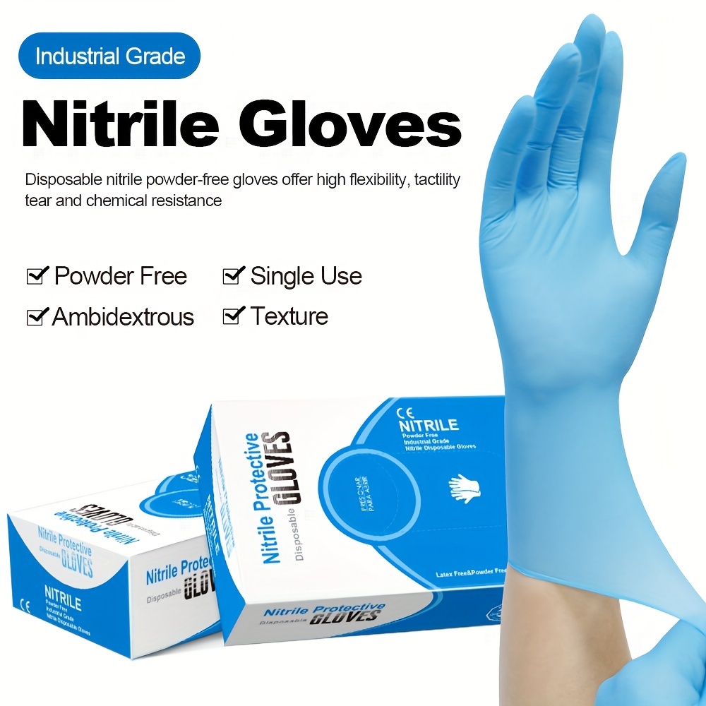 Paquete de 100 guantes negros grandes de nitrilo para examen, desechables,  sin goma de látex, sin polvo, guantes negros, no estériles, seguros para